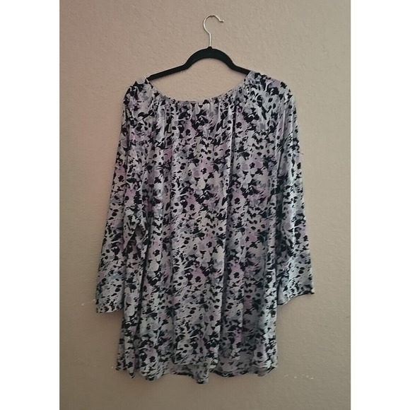 Croft & Barrow Gray Floral Artsy Textured Long Sleeve Boho Top Womans Size 3X - Picture 2 of 4